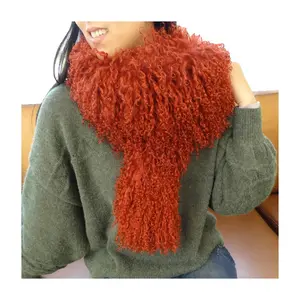 Moda capelli lunghi elegante sciarpa di pelliccia di agnello mongolo moda vera pelliccia scialle sciarpa sciarpe di pelliccia di pecora riccia naturale