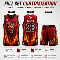 Uniforme de Baloncesto Personalizado Serie FIRE con Diseño Gráfico de Llamas, Sublimación Completa, para Clubes, Ligas y Equipos de Torneos