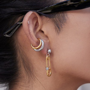 Two-Tone Gold And Silver Stainless Steel Paperclip Drop Earrings Geometric Design JDE0305061 <b>PS</b> - Product Image 4