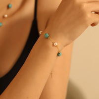 Ensemble de bijoux bohème plaqué or 18 carats en acier inoxydable avec turquoise bleue naturelle et fausses perles, étanche, pour femme