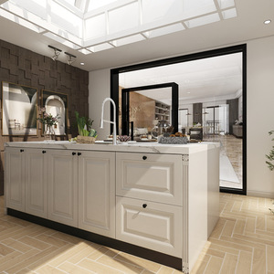 Armoire de cuisine en bois personnalisée de style américain Rangement mural blanc Panneau de porte laqué Comptoir en marbre Design moderne - Product Image 6