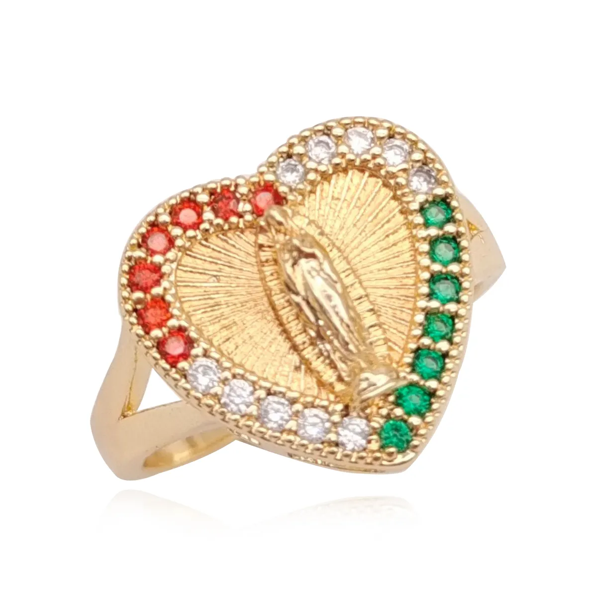 Multi Stone Virgin Mary Ring With Crystal Religious Jewelry Golden Tone gold plated Layered rings jewelry
