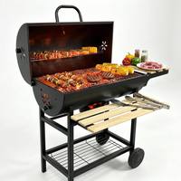 Barbecue au charbon de bois tout-en-un avec étagère avant pliable et table de préparation latérale pour jardin et fêtes en plein air