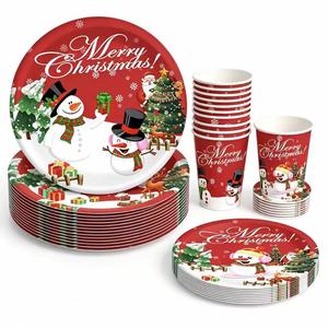 Ensemble de vaisselle jetable pour fête de Noël, assiettes en papier, serviettes, nappe, kit de couverts, fournitures de décoration de table pour fête de Noël - Product Image 1