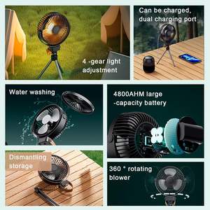 Ventilateur de camping extérieur multifonctionnel 2-en-1 avec batterie au lithium 18650 de 2400 mAh, design de table et suspendu, avec lumière LED - Product Image 2