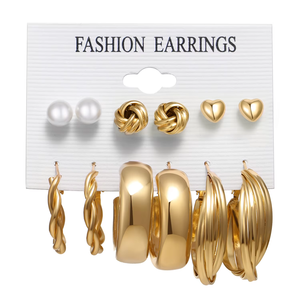 2026 6 paires/ensemble Boucles d'oreilles tendance en perles plaquées or, ensemble géométrique pour femmes et jeunes filles, bijoux - Product Image 6