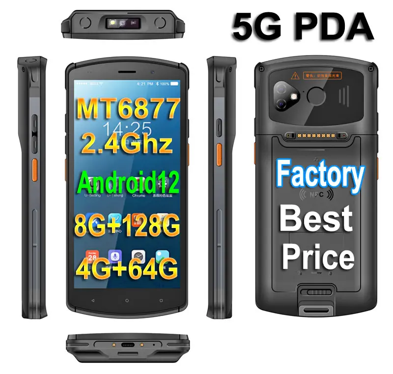 Highton 4 to 6 inch octa-core Android or wins 5G NFC PDA, rugged handheld terminals, rugged handheld with 2D Barcode Scanner