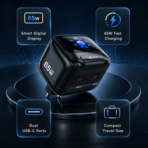IBD 65W GAN เครื่องชาร์จเร็วแบบคู่ USB C PD อะแดปเตอร์ติดผนังพร้อมหน้าจอสี<span class=keywords><strong>1.3</strong></span> TFT จอแสดงพลังงานภาพสำหรับแล็ปท็อป iPhone CE FCC ROHS - Product Image 2