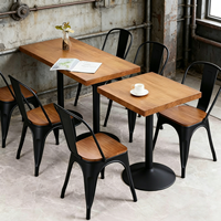 Table et chaises de salle à manger rétro de style industriel américain, 4 places, table combinée en fer et bois pour restaurant, snack-bar et bar