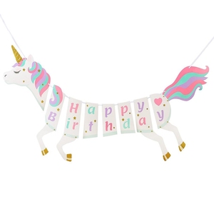 Nueva lindo unicornio de papel bandera banderín niños bebé ducha regalo suministros Feliz cumpleaños decoración de fiesta Banner - Product Image 4