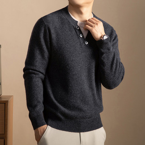 Venta al por mayor/personalizado rentable de los hombres de manga larga suéter de moda de punto de cuello redondo botón suéter para Otoño e Invierno - Product Image 3