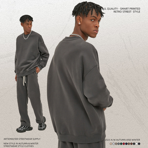 Pull Homme Automne-Hiver 2023, Motif Uni Brodé Dopamine, 350g, Rembourré, Épais, Col Rond Ample, Teint Uni - Product Image 4