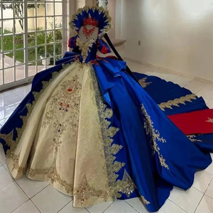 Abiti da Quinceañera in Stile Vittoriano Blu Navy, Vestito da Principessa Personalizzato con Pizzo e Gemme, <span class=keywords><strong>Abito</strong></span> per Festa di 15 Anni - Product Image 1