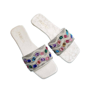 Women's 2026 Summer New <b>Style</b> Cross-Border Plus Size Colorful Diamond Flat Sandals Slippers Sweet Square <b>Head</b> Slippers Strap - Product Image 5