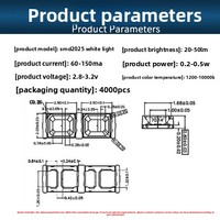 Perles LED SMD 2025 à lumière blanche 0,5W pour modules de flash mobiles et panneaux lumineux de tableau de bord automobile