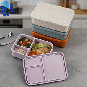 กล่องอาหารกลางวันซิลิโคนสีทึบทรงสี่เหลี่ยมสามช่องปิดสนิทใช้กับไมโครเวฟได้สำหรับพนักงานออฟฟิศ - Product Image 3