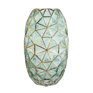Contorno a rombo <span class=keywords><strong>in</strong></span> <span class=keywords><strong>vaso</strong></span> di vetro verde grande <span class=keywords><strong>vaso</strong></span> di <span class=keywords><strong>fiori</strong></span> <span class=keywords><strong>bianchi</strong></span> soffio a mano vasi moderni per libreria, tavolo da pranzo, decorazioni per la casa - Product Image 1