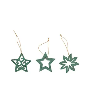 MINI étoiles suspendues en bois, ornement pour arbre de noël avec paillettes vertes brillantes, 12 pièces