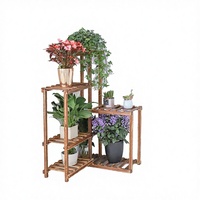 Handgeschnitzter Holz-Pflanzenständer im Amerikanischen Stil mit 3 Ebenen, Großer Blumentopfhalter, Regal für Innen- und Außenbereich, Blumenpräsentation