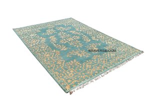 Alfombra Oushak Azul Turquesa Anudada a Mano, Alfombra Oriental de Lana, Alfombra Vintage, Alfombra Turca Boho para Sala de Estar - Product Image 4