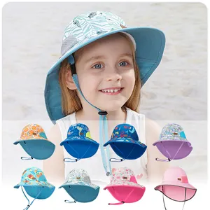 In Stock Custom OEM Outdoor Summer Breathable Big Brim Sun Protection Hat Uv Upf 50 Child Shawl Baby Children's Bucket Hat