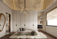 Dressing moderne de luxe sur mesure, armoire blanche avec vitrine en verre et cadre en aluminium pour chambre principale
