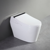 Toilette intelligente de luxe monobloc avec bouclier anti-éclaboussures en mousse, siège chauffant, télécommande incluse, à poser au sol pour salle de bain