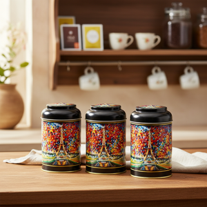 ชุดกล่องเก็บของโลหะทรงกลมขนาด105X150มม. (ชุด3ชิ้น) ฝาโดมดีไซน์ afremov - Product Image 3