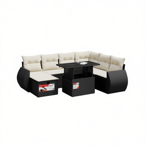 Set Divano da Giardino Nero e Bianco Crema, Mobili da Esterno Moderni in Rattan per 7 Persone - Product Image 1
