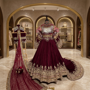 Robe de bal de luxe en velours bordeaux, broderie main, perles, col rond, épaules dénudées, écologique, vintage, longueur ras du sol, taille naturelle, traîne Watteau - Product Image 2