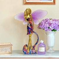 Figurine d'elfe fée des fleurs et papillon mignonne, sculptée en résine époxy, style nordique, art populaire artistique, pour la maison et les fêtes