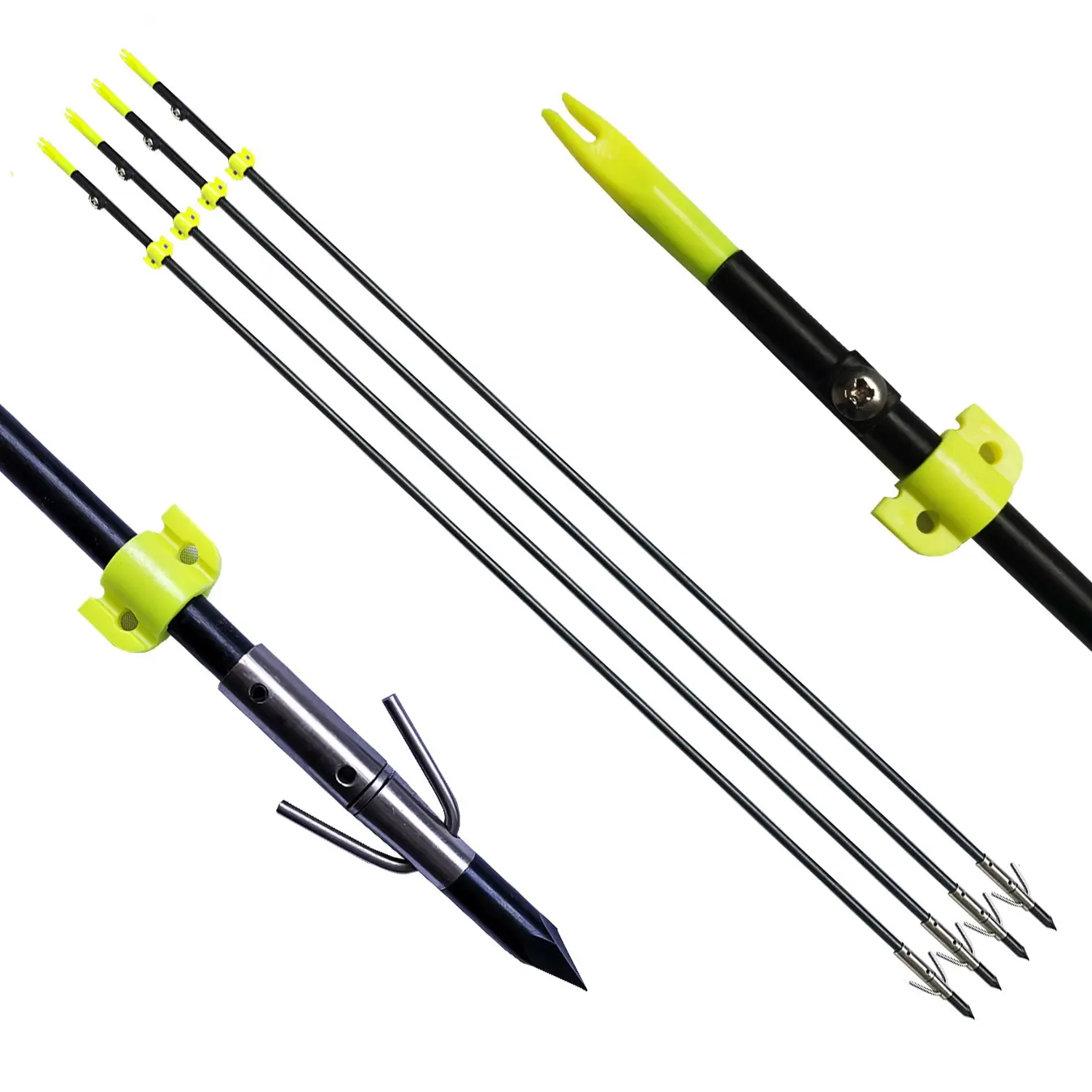 MUSEN Archery Flechas Bowfishing cor amarela 8mm Fibra de Vidro Eixo Barb Grapple Ponto Peixe Arrows Fit para Compound Arcos