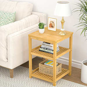 Tavolino da letto in bambù supporto per <span class=keywords><strong>stampante</strong></span> tavolino da salotto piccolo ripiano a 3 piani per comodino da bagno in legno - Product Image 4