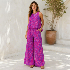 Conjunto Boho sin Mangas con Estampado Tie-Dye para Mujer, Cintura Elástica, Pantalones Anchos hasta el Suelo, Transpirables, Ecológicos, Color Caramelo - Product Image 1