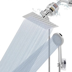 Pommeau de douche filtrant en acier inoxydable NearMoon, haute pression, carré 8 pouces, 5 réglages, douchette à main, filtre de douche pluie, auto-adhésif - Product Image 2
