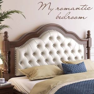 Cama tapizada de madera maciza estilo retro americano de 1.8 m, doble, con caja de almacenamiento, para uso doméstico o en bodas. - Product Image 2