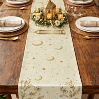 Chemin de table élégant vintage imprimé lune et étoiles pour le Ramadan, en tissu doux, parfait pour la décoration de l'Aïd et des fêtes islamiques, lavable en machine