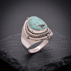 Turquoise Stone 925 Sterling <b>Silver</b> <b>Ring</b> <b>Men's</b> Women's Vintage Bezel Setting Gemstone Jewelry Everyday Wear Unisex - Product Image 2