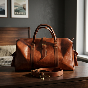 Sac de voyage classique en cuir véritable pour homme, avec poignée souple, fermeture éclair, style durable - Product Image 4