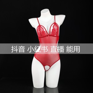 Body en dentelle sexy pour femme, transparent, extensible, avec armatures, push-up, rouge, lingerie de nuit sans manches - Product Image 5