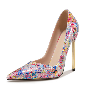 Escarpins de soirée sexy à talons aiguilles fins dorés pour femmes, grande taille 45, avec empeigne colorée, pour pieds larges - Product Image 2