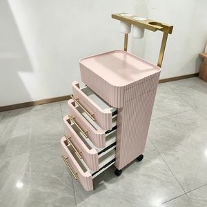 Chariot de Salon de Luxe avec Tiroirs Cannelés et Support pour Sèche-Cheveux, Tiroir Latéral pour Station de Beauté et Spa - Product Image 4