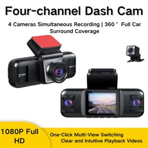 Registratore DVR per Auto a 4 Canali, Dash <span class=keywords><strong>Cam</strong></span> con Schermo IPS da 2'', Video 1080P, Sensore G, Telecamera Posteriore, Registratore di Guida a 4 Vie - Product Image 1