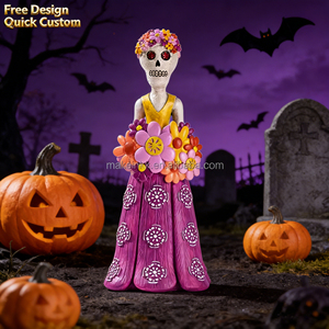 Decoración para Fiesta de Halloween, Figura de Resina de Esqueleto Floral del Día de Muertos, Adorno Espeluznante para Casa Embrujada, Bar, Escritorio - Product Image 4