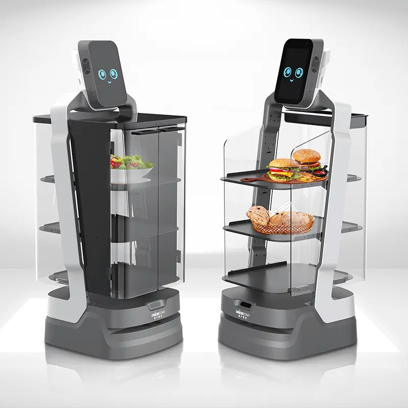 OrionStar Lucki रेस्तरां में सेवारत गबन वेटर स्मार्ट सेवा भोजन भोजन वितरण वाणिज्यिक रोबोट वेटर