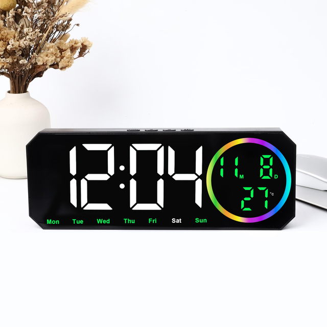 Smart RGB LED Digital Desk Alarm Clock Calendar Temperature Display Night Light USB Powered ABS Material Home/Office Clock