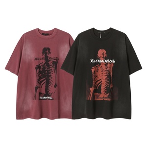 T-shirt à manches courtes pour homme, de haute qualité, style streetwear hip-hop, imprimé squelette sombre démoniaque, 100% coton lavé - Product Image 1