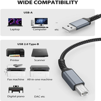 Cable USB para Impresora de 1m 1.5m 3m 5m 10m, Cable USB 2.0 de Alta Calidad con Trenzado de Nailon, Cable USB a B Personalizado de Fábrica para Impresora