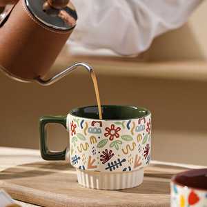 Taza de Cerámica Vintage Floral de 300 ml, Taza de Café, Taza de Cerámica para Parejas, Apilable - Product Image 2