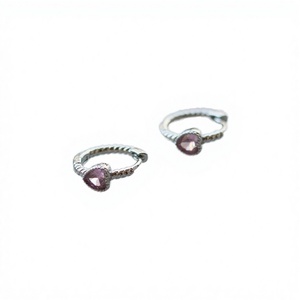Boucles d'oreilles créoles tendance en argent sterling 925 plaqué or avec zircon rose, bijoux fins pour mariage pour femmes - Product Image 3